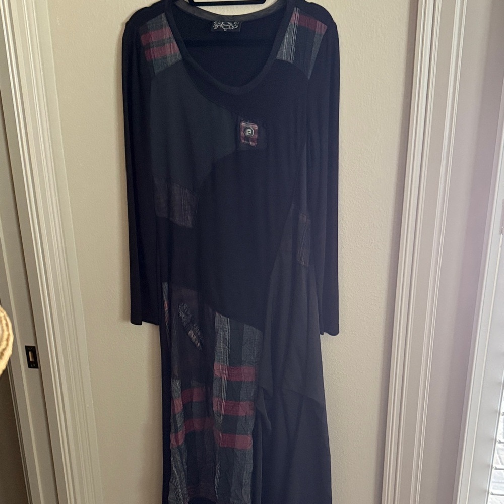 L. Campione Elegant Designer Black and Red Patchwork Dress made in Germany Rare